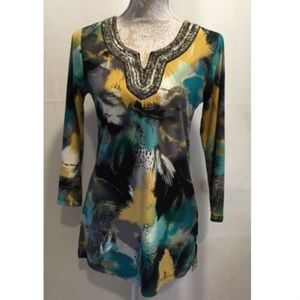 JM Collection Scoop V Neck Tunic Top Size XS